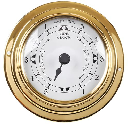 Deskium Brass Nautical Tide Clock, High Tide Low Tide Display, 3.85 in / 98 mm Coastal Wall Clock, Durable Build, Brass Color Finish, Decor for Home and Office