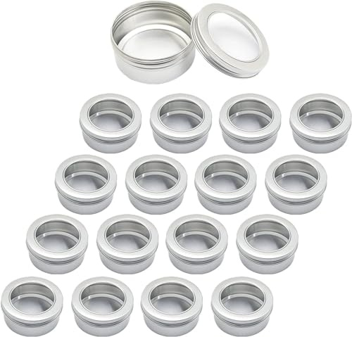 Kosmetikburkar, 24 st 150 ml tomma runda silverburkar av aluminiumburkar med skruvlock Klart fönster
