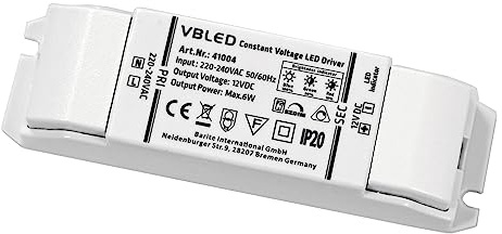 VBLED LED Trafo Konstantspannung 6W 12VDC Netzteil IP20 Treiber für LED Leuchtmittel Beleuchtung mit 3 Stufen (10%-50%-100%) dimmbar…