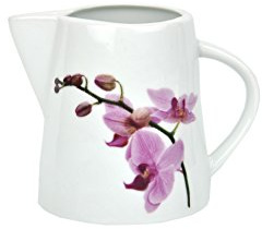 Van Well Milchkännchen Kyoto, 200 ml, Ø 75 mm, Milch- Gießer, Milk Pitcher, Kännchen, Porzellan-Geschirr, Blumen-Dekor Orchidee, rosa-rot, pink