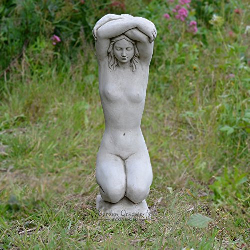 Garden Ornaments by Onefold CS6 Headache Girl Stone Garden Statue, Grey, 24x14x50 cm