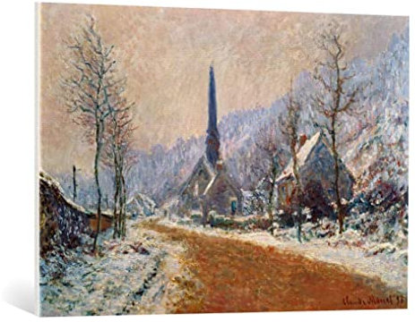 kunst für alle Leinwandbild: Claude Monet Die Kirche von Jeufosse im Winter - hochwertiger Druck, Leinwand auf Keilrahmen, Bild fertig zum Aufhängen, 100x70 cm