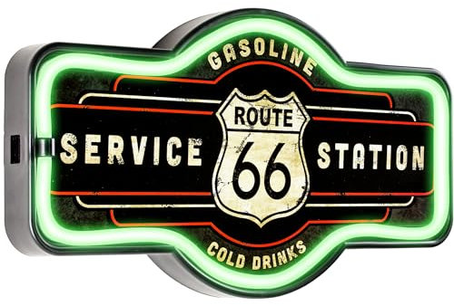 Millennium Art Vintage Route 66 Marquee Shaped LED Light Up Sign Wall Decor for Man Cave Bar Garage