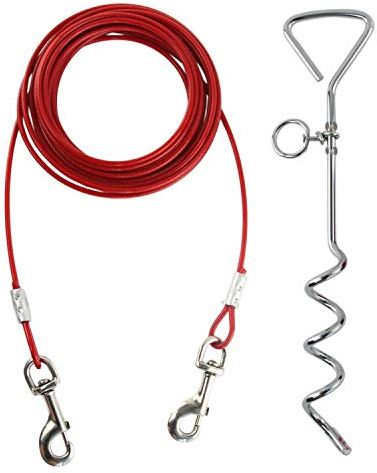 30ft Dog Tie Out Cable for Dogs, 16 Chrome Plated Anti Rust Stake, Great for Camping or The Garden, Suitable for Harness, Leash & Chain Attachments - Red