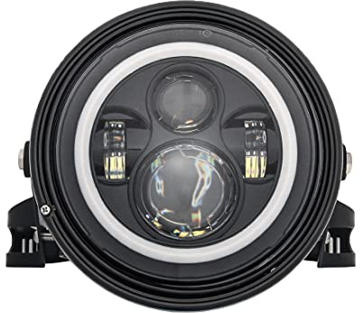 SKUNTUGUANG 7 7-Zoll-Scheinwerfergehäuse-Eimer mit 7-Zoll-Scheinwerfer (weiß, Tagfahrlicht, gelb) Kompatibel mit Harley-Motorrad (schwarz)