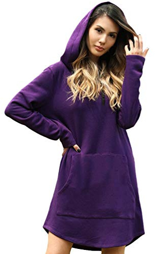 Zltang Mujer Sudaderas Largas con Capucha Vestido de Sudadera Oversize Otoño Invierno Color Sólido Dobladillo Irregular Suelto Hoodie Largo Morado M