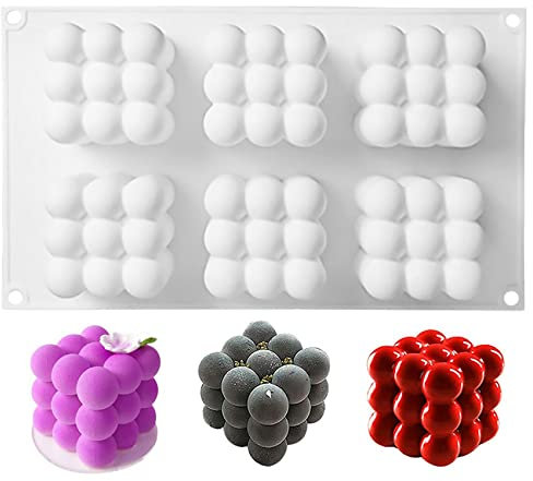 6-Cavity Bubble Candle Mould, 3D Cube Ball Mould Silicone Mould for Soy Wax Scented Soap Candle Making Homemade Ornaments DIY Craft (6-1)