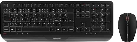 CHERRY GENTIX Desktop, Tastatur-Maus-Set, Tschechisch/Slowakisch, Schwarz | QWERTZ/QWERTY Layout, Kabellose Verbindung über 2,4 GHz Funk, mit Handballenauflage, Symmetrische Maus, Batteriebetrieben