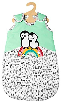 Heless 1194 - Schlafsack für Puppen im Pinguin Pünktchen Design, mit Pinguin-Aufdruck und Klettverschluss, kuschelweich, Größe 28-35 cm, Mehrfarbig