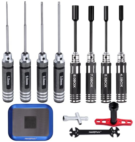 Hobbypark Hex Driver Set (1.5mm 2.0mm 2.5mm 3.0mm), Hex Nut Driver Set(4.0/5.5/7.0/8.0mm) Screwdriver Kit, 17mm Wheel Wrench, RC Screw Tray, Turnbuckle Wrench, RC Repair Tools Kit for RC Cars
