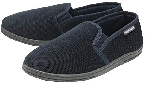 DUNLOP House Slippers for Men Memory Foam | Indoor Home Bedroom | Comfortable | Fleece (8 UK, Navy, numeric_8)