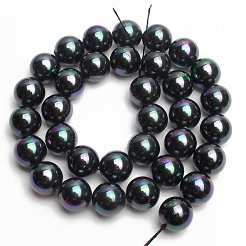 Natural Stone Black Agates Hematite Cat Eye Crystal Jaspers Jades Loose Round Spacer Beads DIY Bracelet Accessories 15''-Shell Pearl,12mm Approx 28pcs