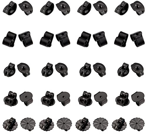 UNICRAFTALE 50 Uds 5 Estilos Tuercas de Oreja Negras Pendientes de Acero Inoxidable con Orificio de Aproximadamente 0.8-1.2mm Tapones para Pendientes con Bloqueo de Oreja Trasera