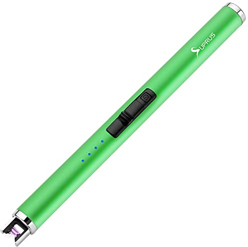 SUPRUS Fluorescent Lighter Glows in The Dark USB Lighter Rechargeable Windproof Pocket Size for Candle Cooking BBQ in Party (Green)