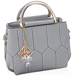 NICOLE & DORIS Handtasche Damen Klein Schultertaschen PU Leder Frauen Umhängetasche Henkeltasche Mini Tasche Damen Kuriertaschen Crossbody Tragentasche mit Anhänger Hellgrau