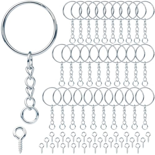 170 Pezzi Anelli Portachiavi 25 mm Anello Ganci per Portachiavi Anelli per Portachiavi fai da te 85 Gancetti Portachiavi Catena con 85 Vite Occhielli Anelli Aperti per Gioielli Argento