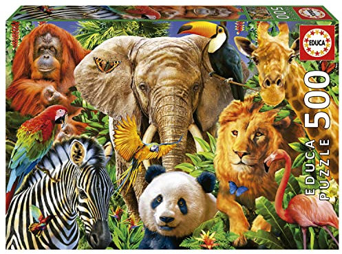 Educa - Puzzle de 500 Piezas para Adultos | Collage Animales Salvajes. Incluye Pegamento Fix Puzzle. A Partir de 11 años (19550)