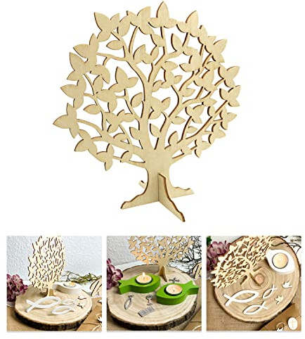 Oblique Unique Lebensbaum Natur aus Holz – 18cm Baum des Lebens Tischdeko für Taufe, Kommunion, Konfirmation & Firmung – Edle Holzdeko für Jungen & Mädchen – Christliche Tischverzierung & Symbolik
