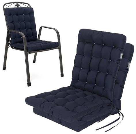 HAVE A SEAT Living Gartenstuhl-Auflagen 2er Set – Orthopädisch & 6 cm Dick – Niedriglehner 100x48 cm – Waschbar bis 95°C, Wetterfest – Marine Blau | Serie Luxury