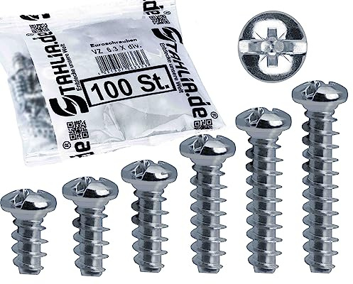 Stahlia Euroskruvar 6,3 x 13 mm linshuvudskruvar (100 stycken) galvaniserat stål träskruvar skruvar set lådskenor gångjärn möbelkontakter möbelskruvar