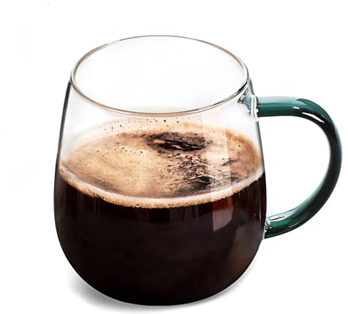 MAQQL Clear Glass Mug with Handle, Dark Green Handle 16 oz, High Borosilicate Glass Mug for Large Glass Coffee Mugs with Handle, Drinking Mugs with Handle, or as a gift!…