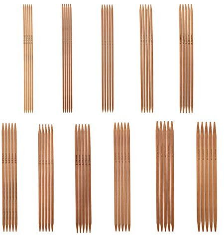 Bambus-Stricknadeln, Stricknadel-Set, Bambus-Set mit 11 Bambus-Doppelspitz-Stricknadeln, 11 Größen (5,1 Zoll 13 cm)