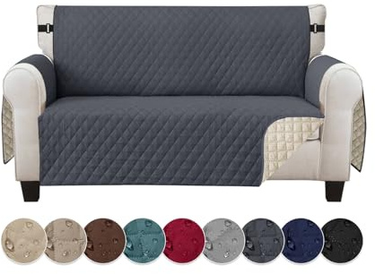 Jaotto Sofabezug 2 Sitzer wasserdichte Sofa Überzug mit Armlehnen Antirutsch Sofaschoner Sofaüberwurf Reversible Gesteppte Couch überzug für Haustiere Katzen Hunde,Dunkelgrau