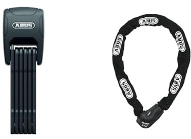 ABUS Faltschloss Bordo Granit™ XPlus 6500KA/90 Black SH & Unisex CityChain 1060/110 Kettenschloss mit Codekarte Schluesselschloss, Schwarz, 110 cm
