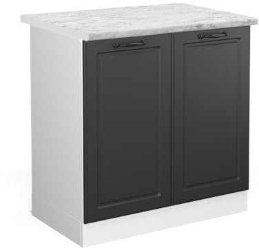 Vicco Spülenunterschrank R-Line, Anthrazit Landhaus/Weiß, 80 cm, AP Marmor