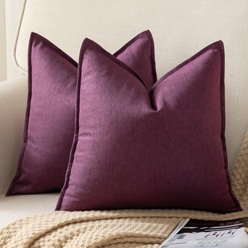 Yaertun 2er Set Leinen Reine Farbe dekorative Kissenbezug Moderne Kissenbezüge Schlafzimmer Sofa Wohnzimmer Dekokissen Bett Kissenhülle Sofakissen 50 x 50 cm Violett