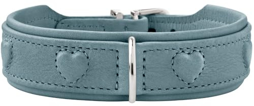 HUNTER Soho X Love Hundehalsband | Rindsleder, geschmeidig, gepolstert & fellschonend, eingenähte Herzen, Made in Germany, Farbe: Hellblau, Größe: 32