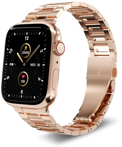 FiNESTONE Metallarmband för Apple Watch – rostfritt stål armband för Apple Watch 49 mm 46 mm 45 mm 44 mm 42 mm 41 mm 40 mm – ihåligt metallarmband kompatibelt med Apple Watch Ultra Series 10/9/8/7/6/5