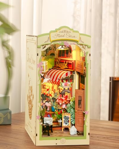 ROWOOD Book Nook Kit Blumenecke, Puppenhaus Für Erwachsene, DIY Miniatur Haus Diorama, Puzzle 3D Mit LED-Licht Und Staubdichtem Brett, Als Dekoration Oder Kreatives Geschenk Zu Weihnachten