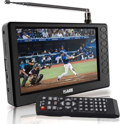 Rywob - TV portatile da 5 pollici, TV digitale tascabile con scheda ATSC/TF/USB, TV con batteria con telecomando e supporto per campeggio, auto, cucina, viaggi, emergenza