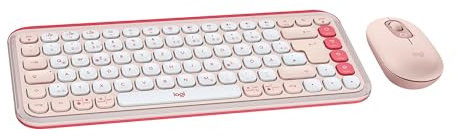 Logitech POP ICON COMBO, Bluetooth-Tastatur-Maus-Set, komfortables Tippen, programmierbare Tasten, leise Klicks, Easy-Switch für bis zu 3 Geräte, Deutsches QWERTZ-Layout - Rosa