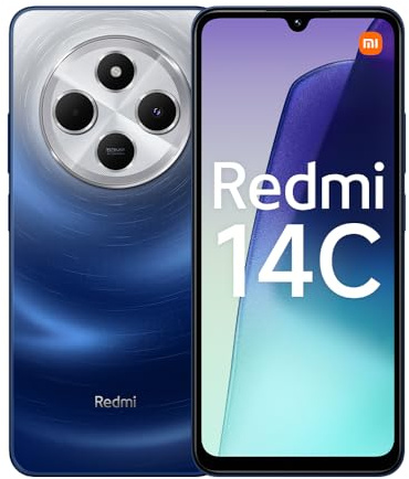 Xiaomi Redmi 14C 4GB 128GB Blu, Smartphone Android, 2.0GHz, display da 6,9 pollici, doppia fotocamera AI da 50 MP, batteria 5160 mAh, ricarica rapida da 18 W (versione UK+2 anni di garanzia+nessun