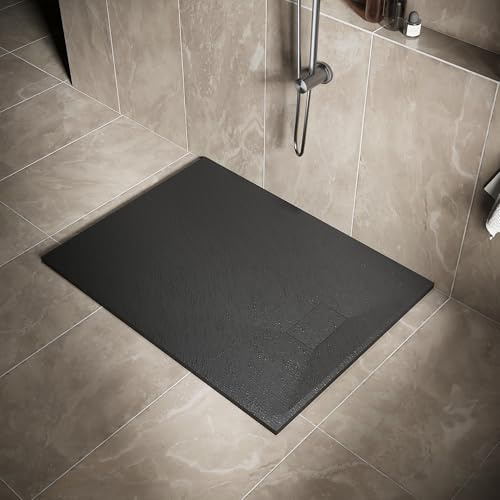 SIRHONA Receveur de Douche, 120 x 90 cm Bac à Douche Antidérapant, Rectangle Noir, Matériau en Résine SMC, avec siphon