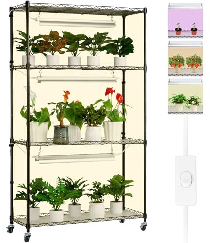 VEVOR Estante para Plantas con Luz de Cultivo 4 Niveles 90 W Luces de Espectro Completo Estante para Plantas con Temporizador Estante para Cultivo de Plantas para Iniciar Semillas 90x35x150 cm