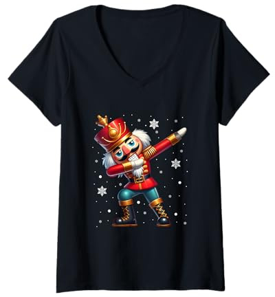 Femme Costume de Noël Casse-noisette assorti Pyjama familial T-Shirt avec Col en V