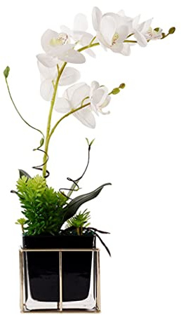 RUHEN Flores Artificiales Flores Artificiales con jarrón de Cristal Orquídeas Falsas Flores Phalaenopsis Ramos de Flores Artificiales para decoración de Mesa de Fiesta en el hogar