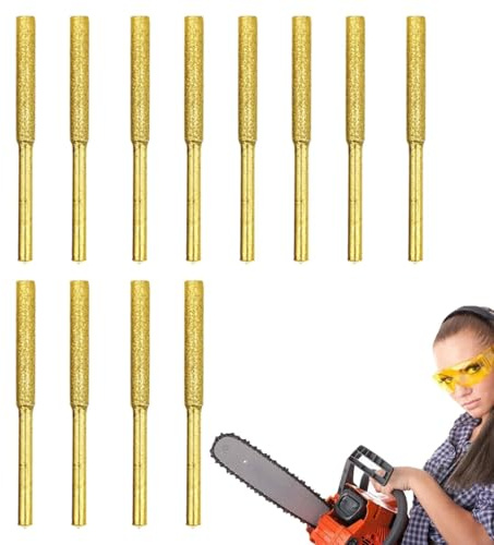 Yonuaret Titanium Plated Sharpening Wheels, 4mm/4.8mm/5.5mm Titanium Plated Burr Stone File, 12X High Hardness Chainsaw Sharpening Kit, Burr Grinder Chain Saw Drill Bits for Electric Chain Saw