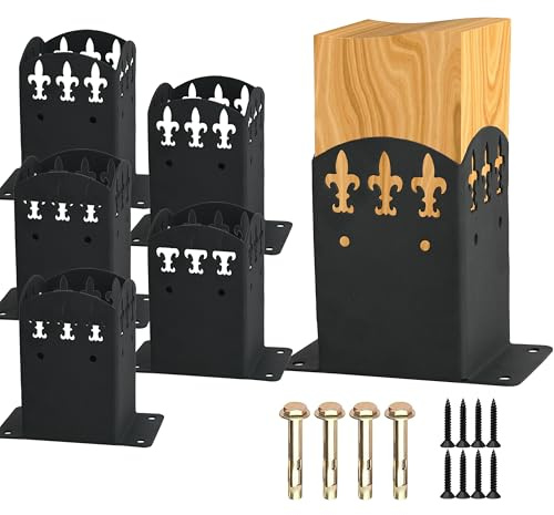 6 Pack 4x4 Post Base, Rust-Resistant Powder Coated Steel Deck Post Anchor for Wood Posts, Heavy Duty Support for Pergola Fence Deck Patio.