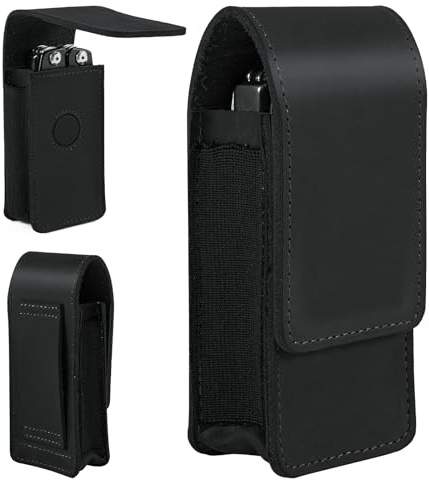 Leather Multitool Sheath for Belt, EDC Belt Pouch, Multitool Holster for Belt, Multitool Pouch Fits Folding Tool, Magnetic Closure EDC Belt Organizer, Multitool Holder Replacement, Black