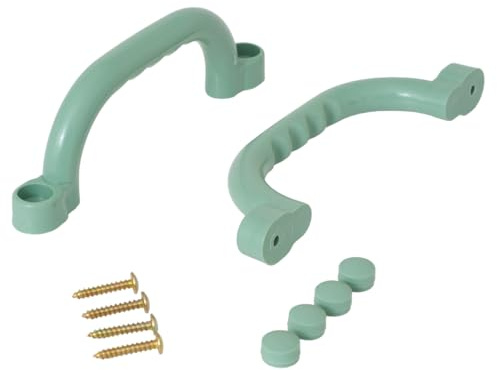 TRIBECCO Plastikgriff für den Spielplatz – sicherer, ergonomischer Griff für Kinder, wetterbeständig, stoßfest, einfache Montage, Montageset inklusive – 2 Stück im Set – 25 x 7,5 cm (Pastellgrün)