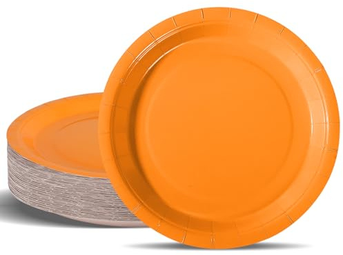 PYAILI 50Stück Pappteller, Partyteller Kindergeburtstag Teller Set 23 CM Partygeschirr Set, Orange Einweg Papier Teller zum Abschlussfeier, Silvester, Kindergeburtstag, Geburtstag