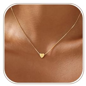 VIROMY Gold Heart Initial Halsketten für Frauen 14K Gold Plated Letter Anhänger Halsketten Charme Box Kette Zierlich Personalisierten Schmuck Geschenke für Sie A-Z
