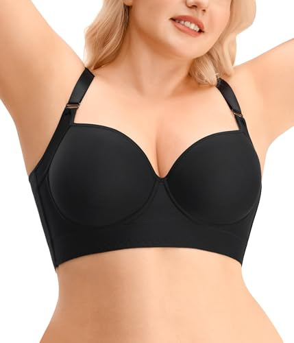 Junlan Full Coverage Minimizer Bra Women's Comfort Sleep Bra Seamless Plus Size Support Bralettes for Large Bust (Black,95E)