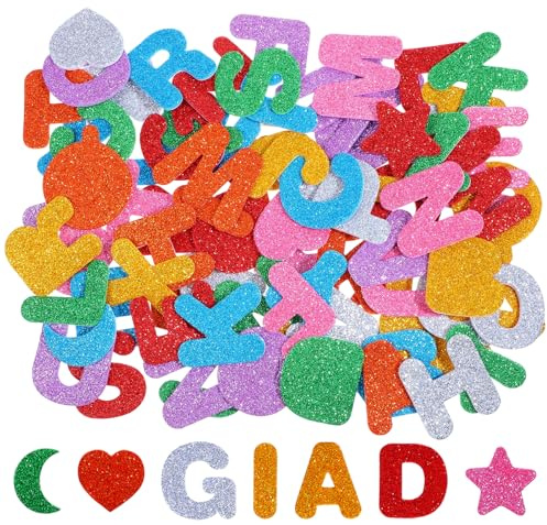 TIESOME 140 Stück Moosgummi Buchstaben Selbstklebend, 3D Glitzer Schaumstoff Aufkleber Buchstaben Basteln Sticker Alphabet Sticker für Kinder Scrapbooking Zubehör Kit