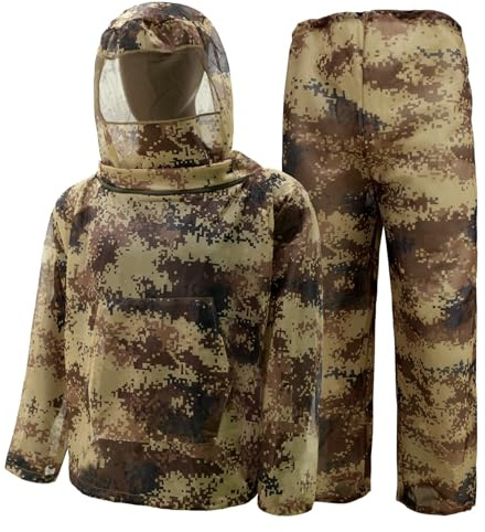 FYRTA Jagdbekleidung Herren Atmungsaktives Mesh-Kapuzenanzüge Tarnanzug Dschungel Camouflage Bionic Design leicht Tarn Kleidung Hose Jacke Set mit Kappen für Jagd