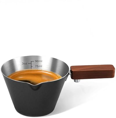 Maestri House Espresso Measuring Cup, Stainless Steel Espresso Shot Cup, Wide Mouth & V-shaped Pour Spout Coffee Mug with Handle Scale for Latte, Dirty, Americano, Cappuccino, Macchiato (Black)
